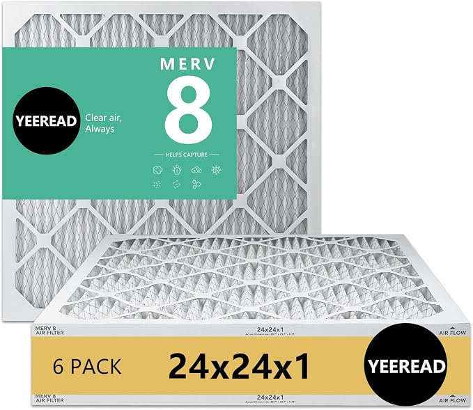 24x24x1 MERV 8 Air Filters 6-Pack, Actual Size 23.7" x 23.7" x 0.75" – by Unknown