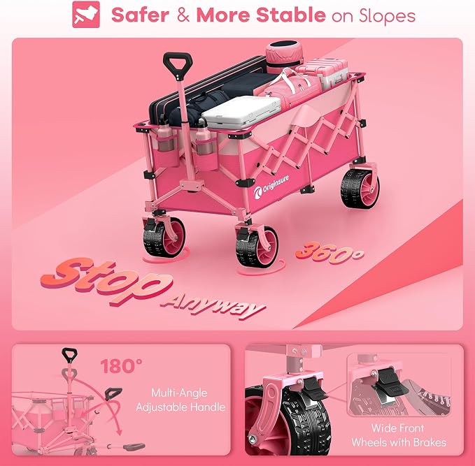 220L Collapsible Wagon Cart Foldable, 460lbs Load Capacity Heavy Duty Folding - Image 8