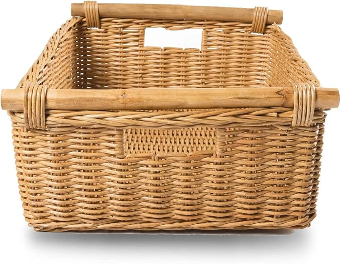 The Basket Lady Low Pole Handle Wicker Storage Basket, 19.5 in L x 12.5 in W x - Image 3