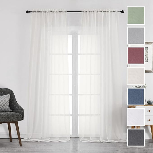 Chyhomenyc Ivory Sheer Curtains 108 Inch Long 2 Panels Set, Light Filtering by Chyhomenyc