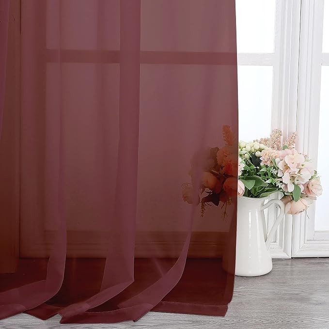 Chyhomenyc Burgundy Sheer Curtains 84 Inches Long 2 Panels Set, Light Filtering - Image 9