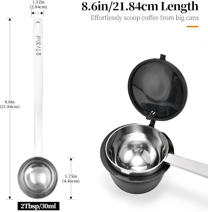 Long Handle Coffee Scoop: 8.6 Inch 18/8 Stainless Steel 2 Tablespoon Metal - Image 2