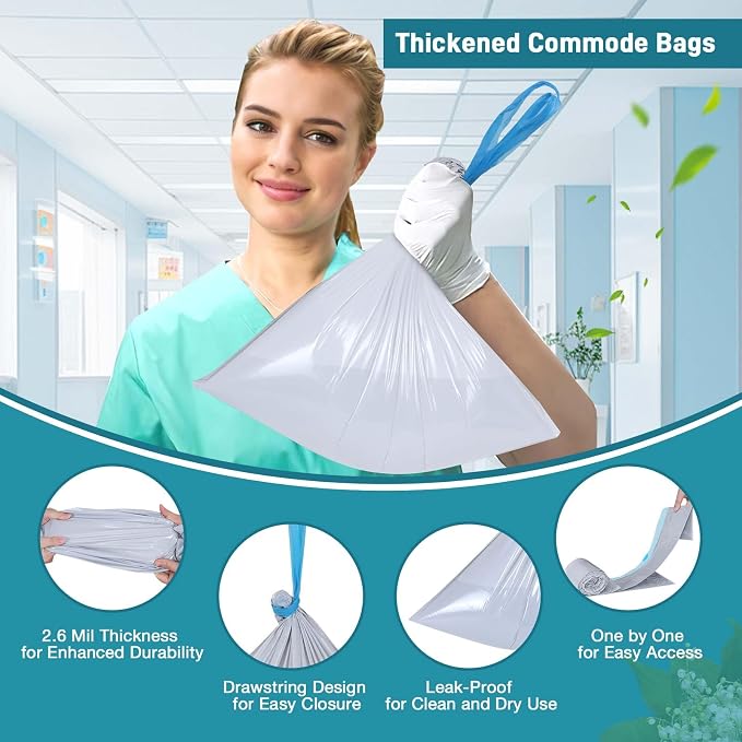 Commode Liners with Absorbent Pads- 50 Commode Bags+ 50 Commode Pads, Extra - Image 4