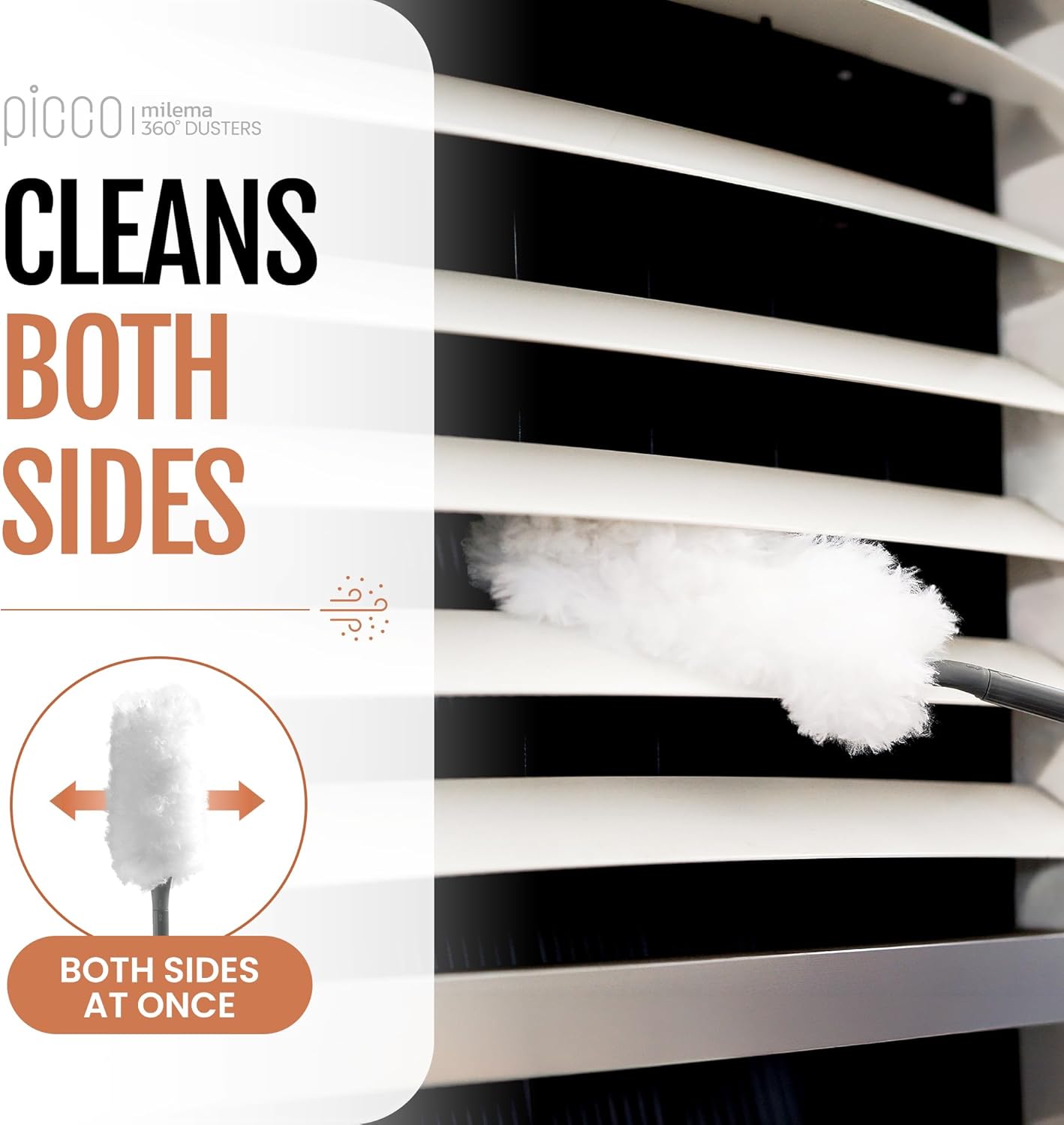 milema Picco 360 Double-Sided Microfiber Duster Cleaning Kit (White, 1 Short Handle, 23 Refills)