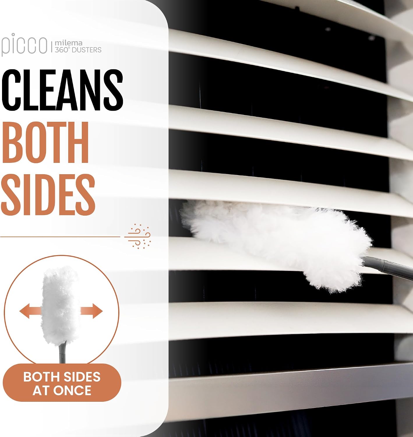 milema Picco 360 Double-Sided Microfiber Duster Cleaning Kit (White, 1 Short Handle, 23 Refills)