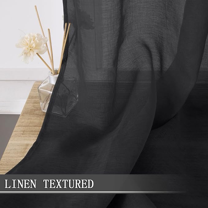 Tollpiz Short Sheer Curtains Living Room Linen Textured Curtain Sheers Light - Image 2