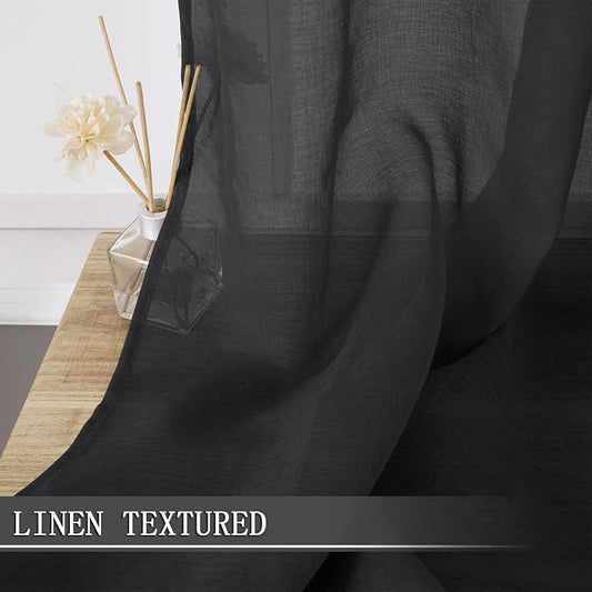Tollpiz Sheer Curtains Living Room Linen Textured Curtain Sheers Light - Image 2