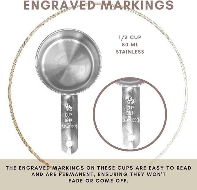 1/3 Cup Stainless Steel Measuring Cup | Sturdy Metal 80 ml | 80 cc | 3 oz | - Image 5