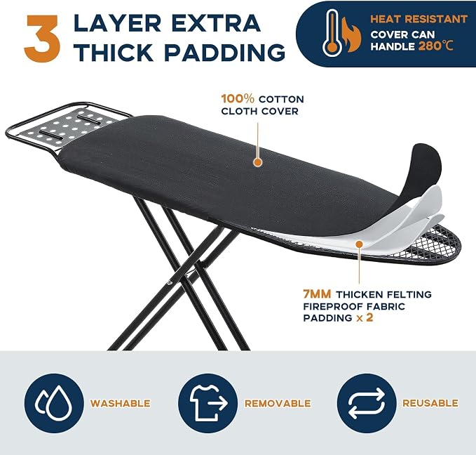 Ironing Board Full Size, RAINHOL 54"x13" Heavy Duty Compact Ironing Board - Image 3