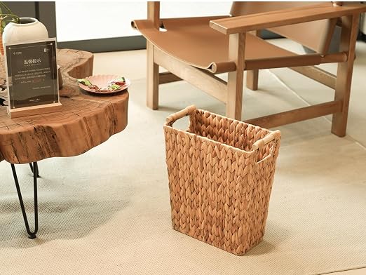6 Gallon Wicker Trash Can with Wooden Handle, Wicker Waste Basket - Image 8