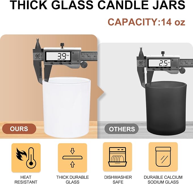 Thick Candle Jars for Making Candles 12 Pcs, 14 OZ Empty Jars - Image 3