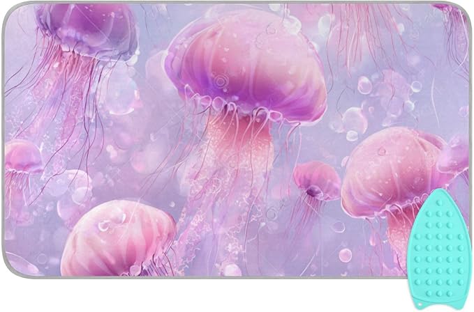 Pink Cute Jellyfishes and Bubbles Ironing Mat by Tatenale