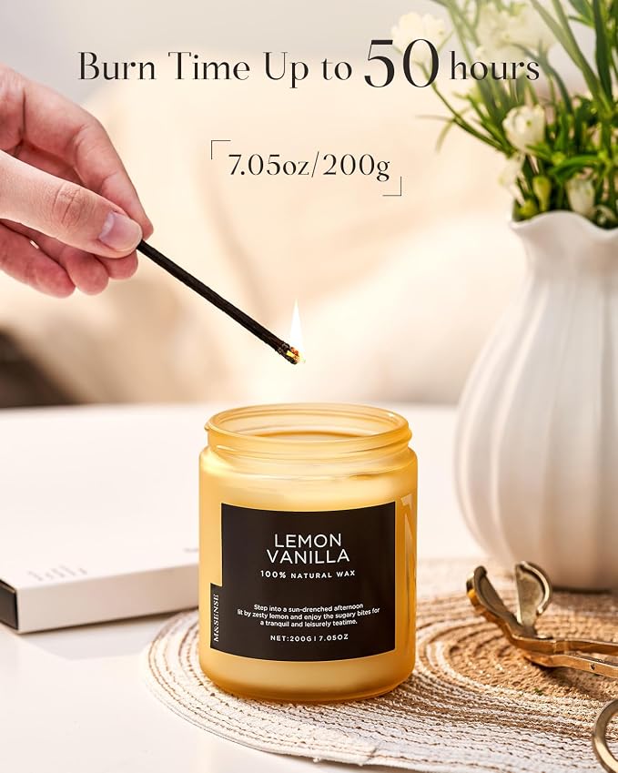 M&SENSE Lemon Vanilla Scented Slow Burning Candles - Image 4