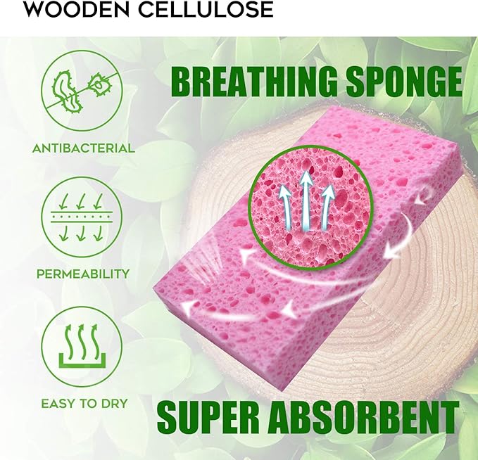 Compressed Cellulose Kitchen Sponges 24Pack, Non-Scratch Biodegradable Natural - Image 3