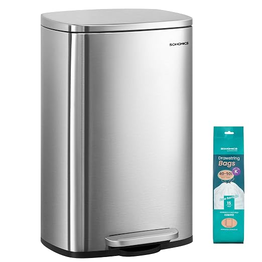 SONGMICS 13 Gallon Trash Can, Stainless Steel Kitchen Garbage Can, Recycling or by SONGMICSbySONGMICSHOME