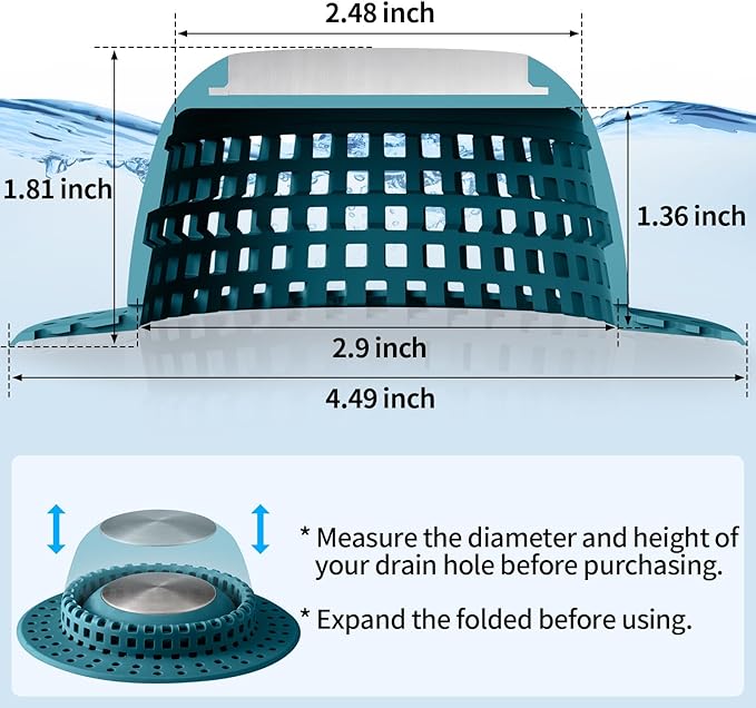 Shower Drain Hair Catcher, Bathtub Drain Cover Foldable Silicone Shower & Tub - Image 6