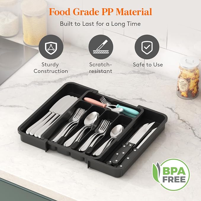 Lifewit Silverware Drawer Organizer, Expandable BPA Free Utensil Tray - Image 4