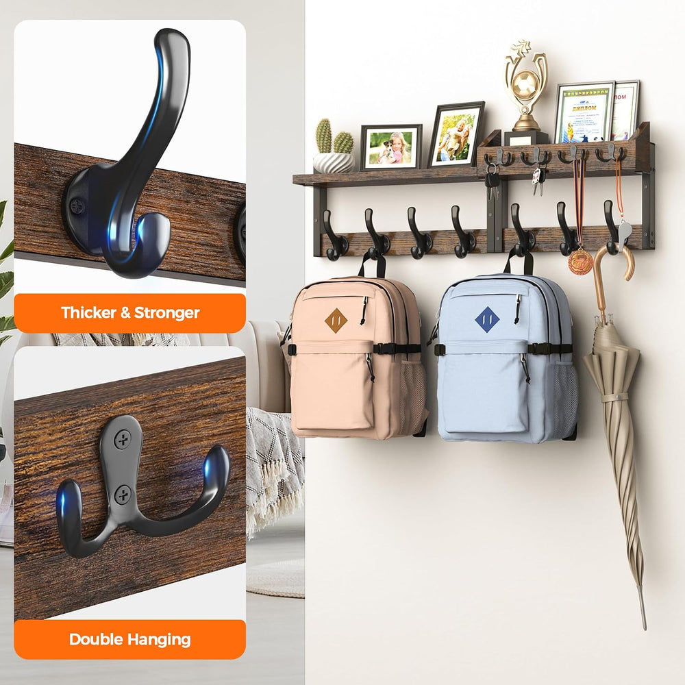 Evermagin 29" Coat Rack Wall Mount with Shelf for Entryway, Rustic Brown