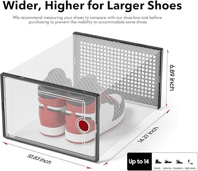 Kuject XX-Large Shoe Storage Boxes Organizers Clear Plastic Stackable 12 Pack - Image 3