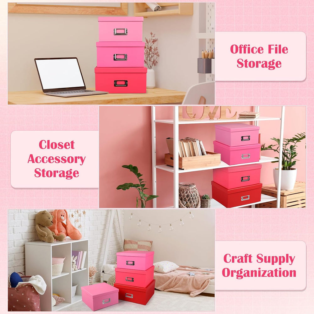 4 Pcs Decorative Storage Boxes with Lids, Pink Gradient