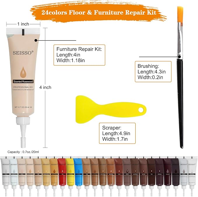 SEISSO Furniture Repair Kit 50 Pcs, 24 Colors Wood Fillers, Wood Paint - Image 3