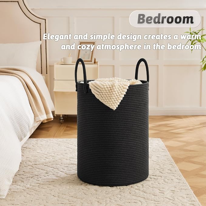 Laundry Basket, Woven Cotton Rope Laundry Hamper, 60L - Image 3