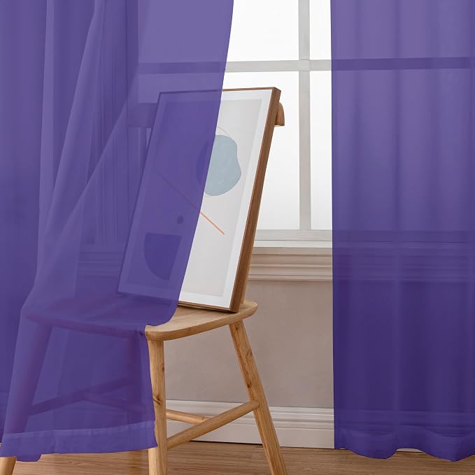 Chyhomenyc Purple Sheer Curtains 96 inches Long 2 Panels, Light Filtering Soft - Image 7