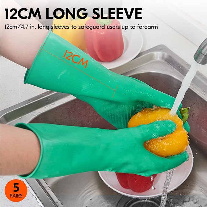 Vgo... 5-Pairs Reusable Household Gloves, Rubber Dishwashing gloves, Extra - Image 6