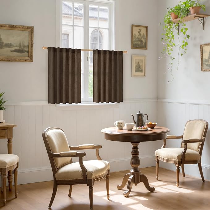 YoungsTex Brown Linen Cafe Curtains 36 Inches Long - Image 2