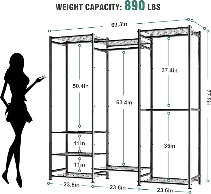 Wardrobe Closet Heavy Duty Clothes Rack, Portable Closet Organizer System - Image 4