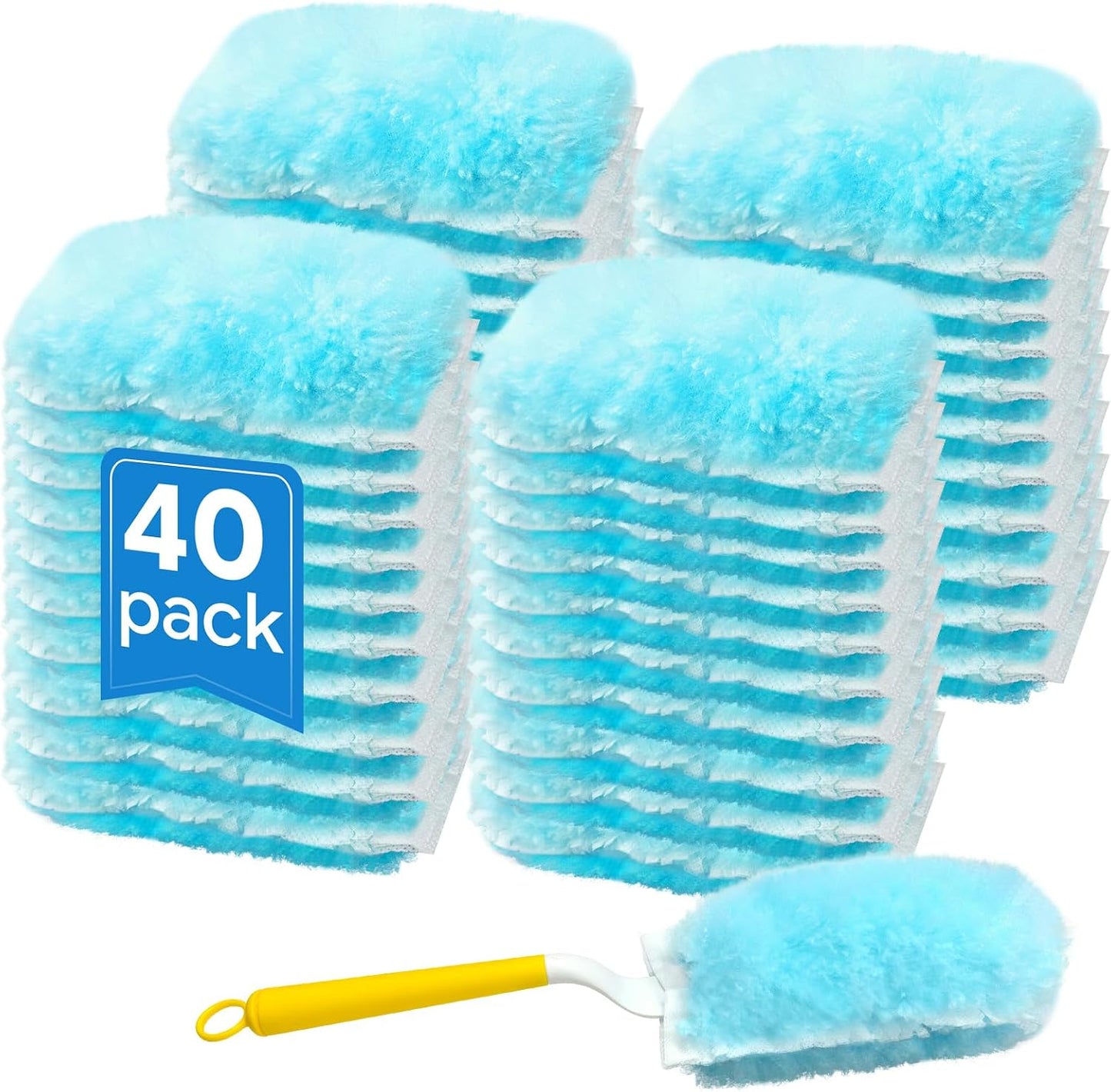 40 Count Duster Refills, Compatible with Swiffer Static Dust Removal Brush Disposable Replacement Head, Double-Sided 360° Duster Refills with 1 Handle, 5X Microfibers, Furniture, Blinds, Ceiling Fans