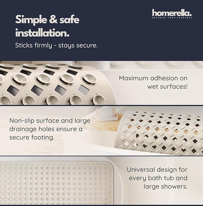 homerella® Bathtub Mat Non Slip 35x16, Incl. Hooks - Image 4