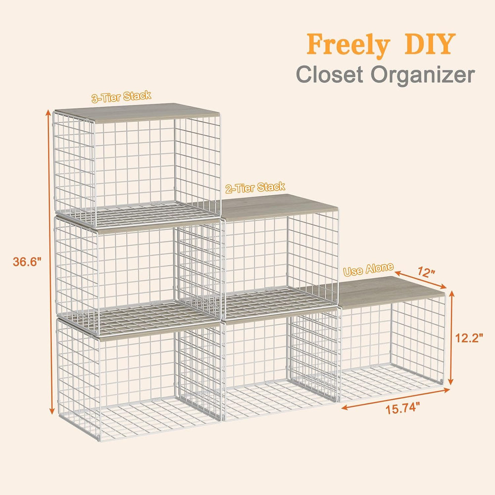 Extra-Long Closet Organizers and Storage with Top Board, 3 Pack Stackable Clo...