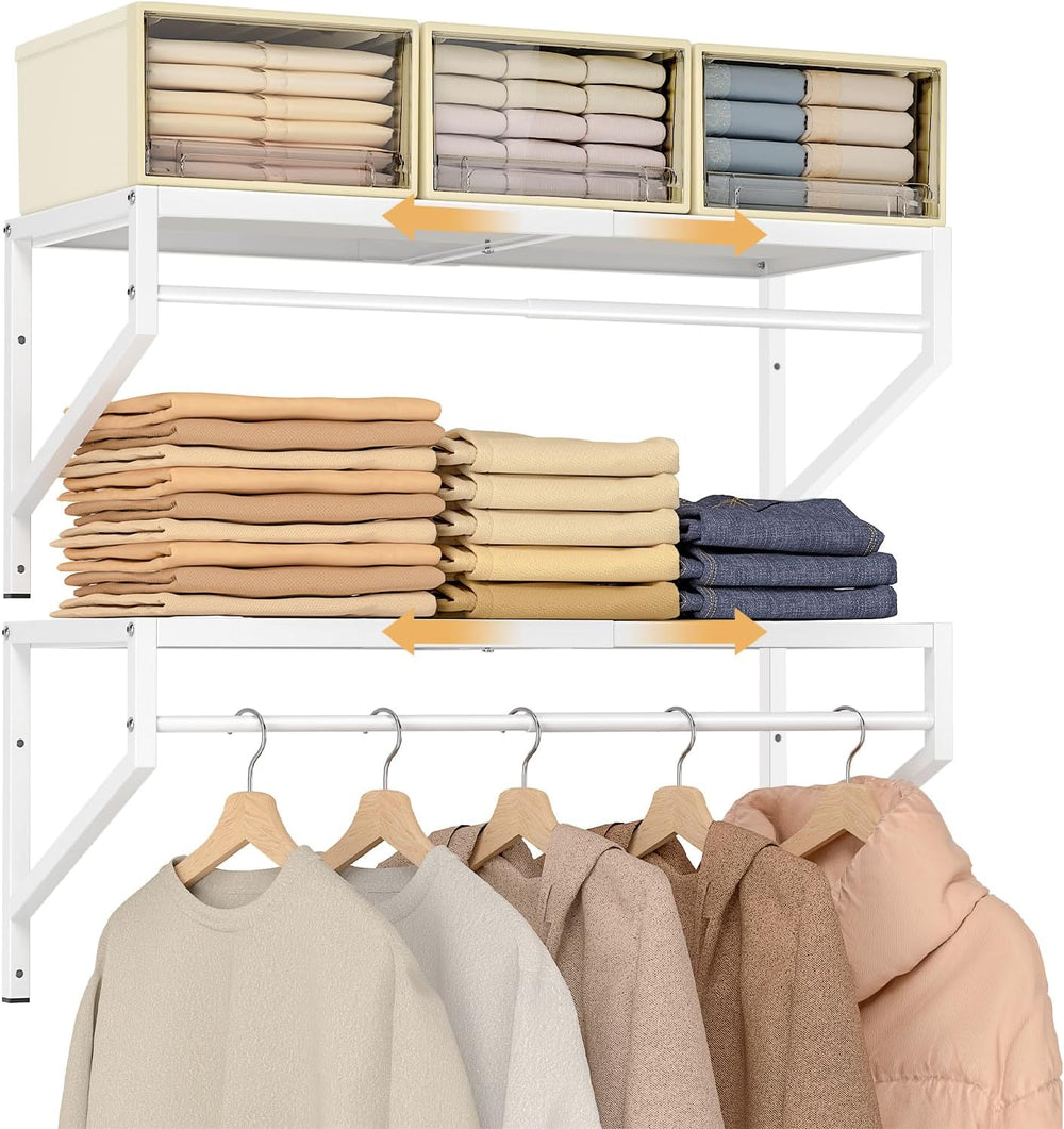 ThreeHio Expandable Closet Shelves Wall Mounted, 2 Pack Closet Shelving with ...
