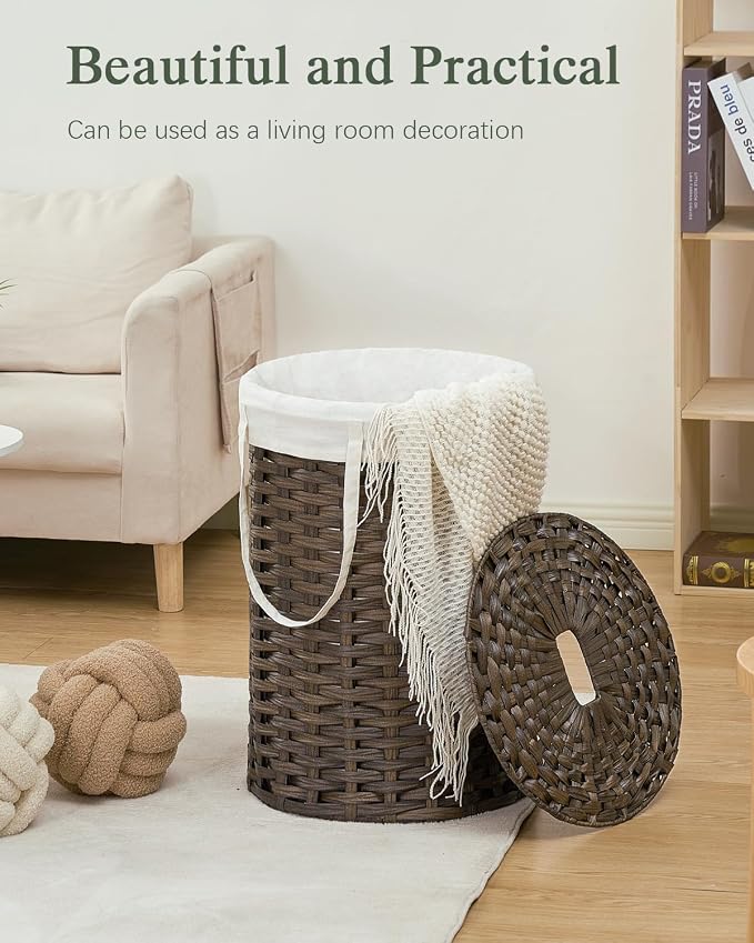 Laundry Hamper with Lid, 19.0 Gal Round Wicker Laundry Basket, Handwoven Rattan - Image 7