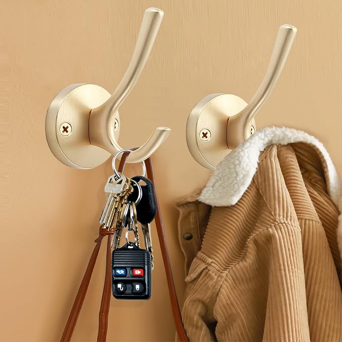 Gold Coat Hooks for Wall, 2 Pack Heavy Duty Towel Robe Hooks, Hats Hooks for - Image 2