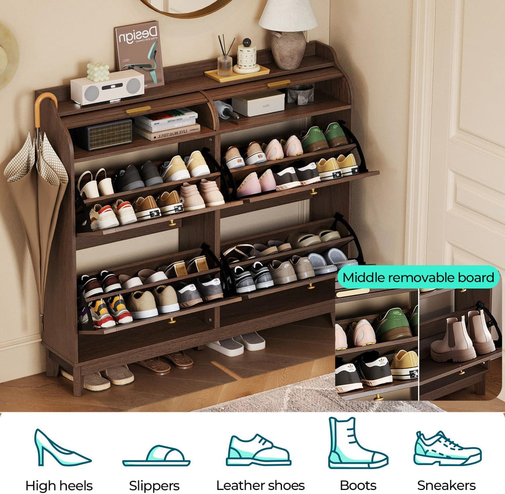 LINSY Shoe Storage Cabinet, Rattan Shoe Cabinet Flip Drawer Shoes Rack Cabine...