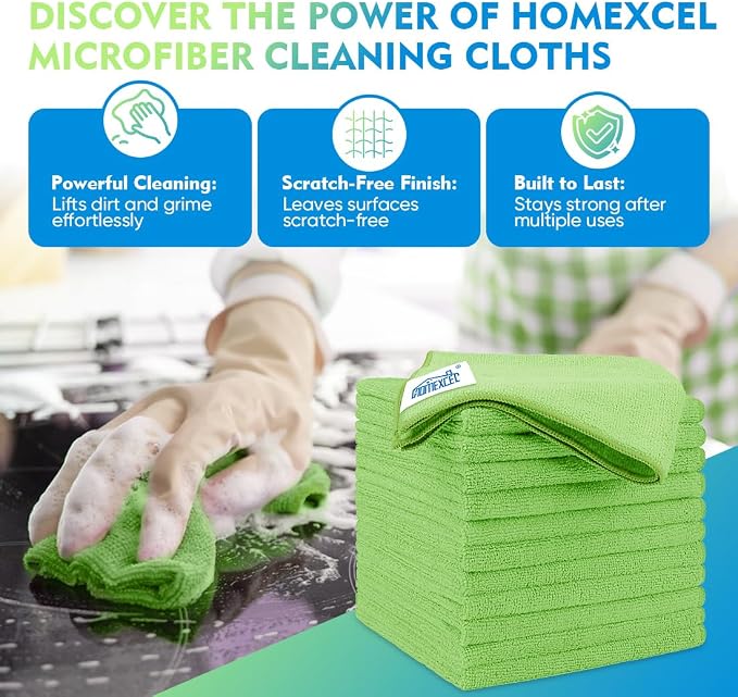 HOMEXCEL Green Microfiber Cleaning Cloth 12 Pack, 12.5 x 12.5 inch Microfiber - Image 2