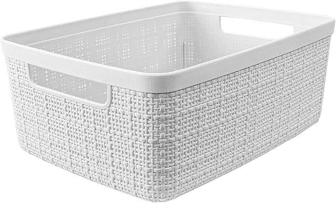 Curver Set of 8 Jute Small Decorative Plastic Organization and Storage Baskets - Image 3