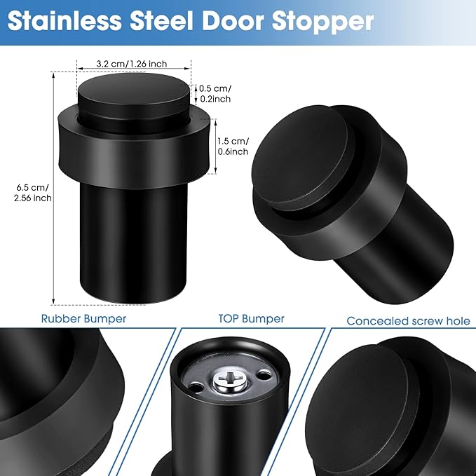 Chumia 6 Pcs Door Stopper Mounted Floor Stops Stainless Steel Cylindrical - Image 2