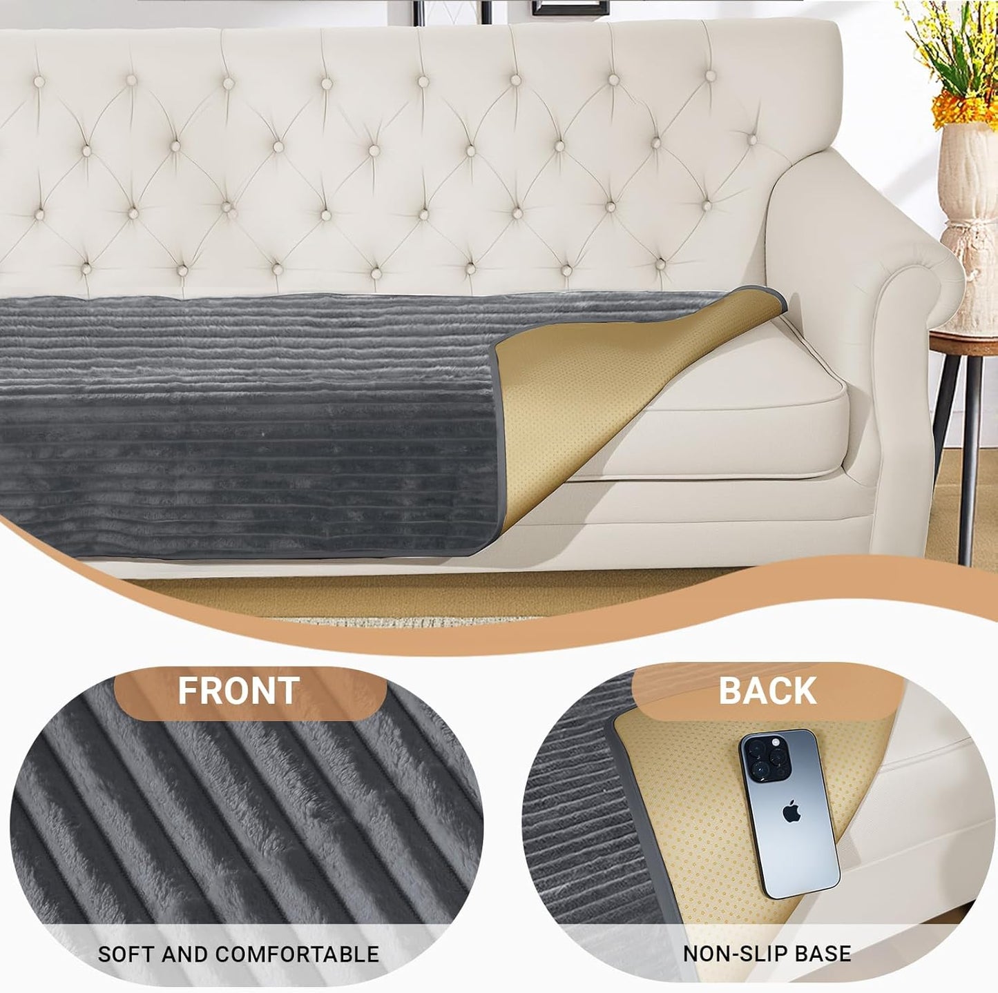 NAISI Couch Covers for Dogs Waterproof Flannel Striped Sofa Cover Pet Friendly Washable Dog Mat for Couch Anti Slip Sectional Sofa Slipcover Protector(2pcs/35"x63"+35"x70",Dark Grey)