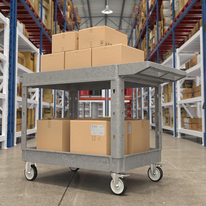 Large Garage Flat Top Utility Cart, Heavy Duty 2 Shelf Tool Cart Service Cart - Image 5