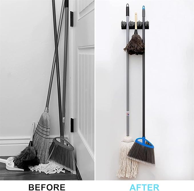 Broom and Mop Holder Wall Mount, Hooks Hanger - Image 2