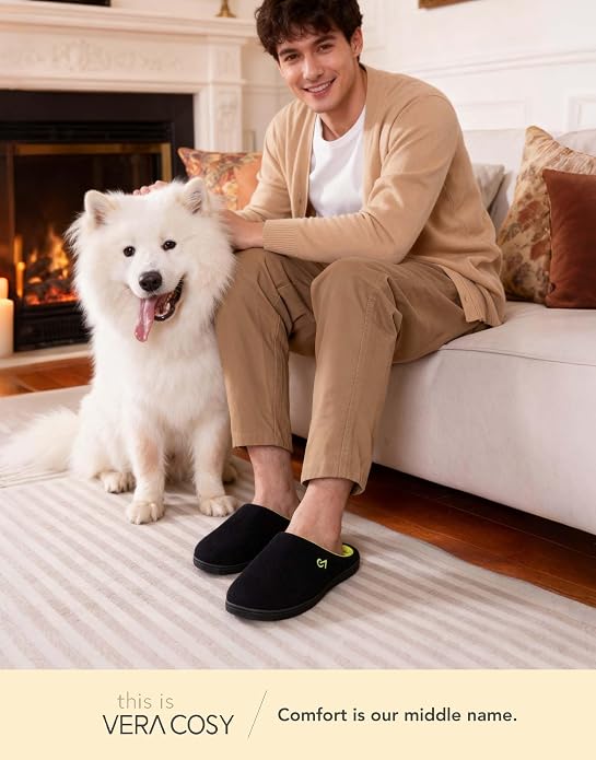 VeraCosy Men's Two-Tone Memory Foam House Slippers Indoor Outdoor Durable - Image 2