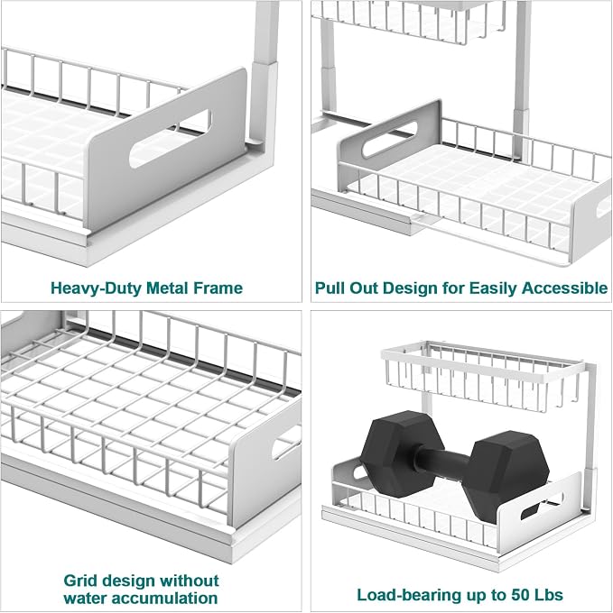 bukfen Under Sink Organizer, Pull Out Cabinet Organizer 2-Tier Slide Out - Image 7