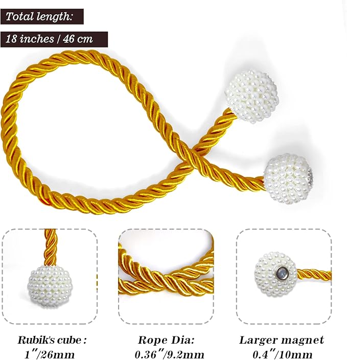 Hion Magnetic Curtain Tiebacks Golden 6 Pack, Curtain Tiebacks Buckles - Image 2