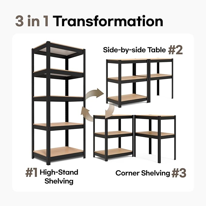 HOMEDANT House Black 5 Tier 24.4" W Laminated Metal Shelving Unit Adjustable - Image 9