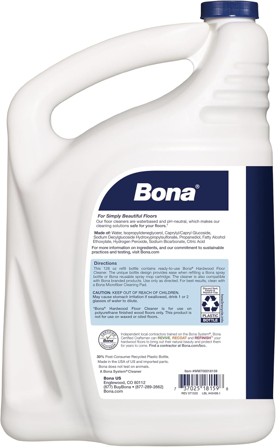 Bona Hardwood Floor Cleaner Refill - 128 fl oz - Unscented | Refill for Bona Spray Mops and Spray Bottles - Residue-Free Floor Cleaning Solution for Wood Floors