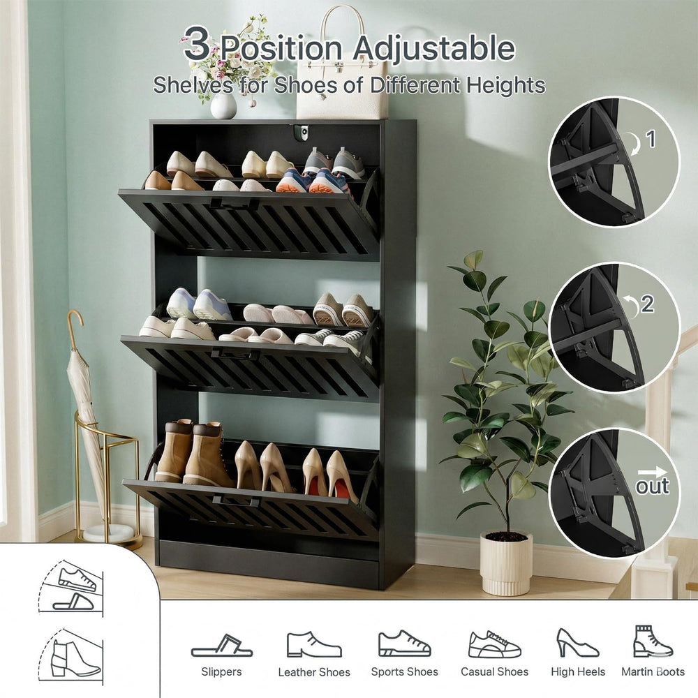 Shoe Storage Cabinet for Entryway Narrow Shoe Rack Cabinet 3 Flip Drawers