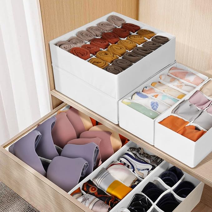 6 Pack Sock Underwear Drawer Organizer Dividers, 58 Cell Foldable Fabric - Image 6